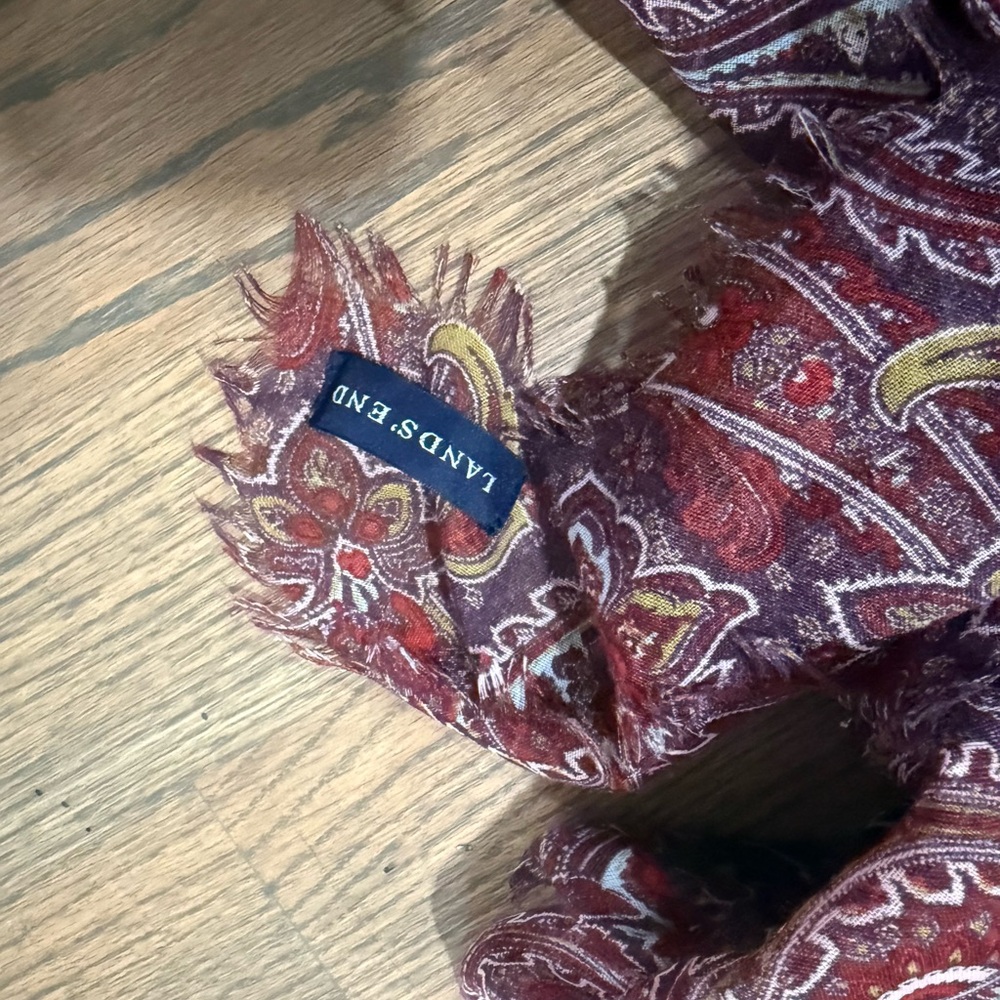 Lands' End Burgundy and Cream Paisley Scarf